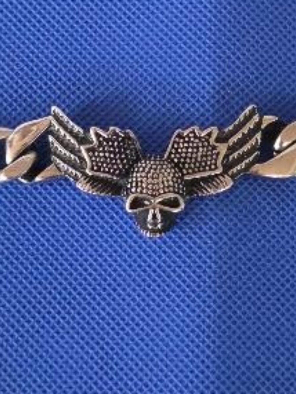 Silver Tone Winged Skull Bracelet Gothic Biker Jewelry Punk Rock Skull Cuff